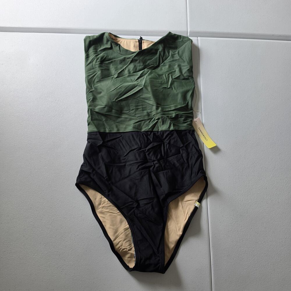 Summersalt Surf Swimsuit Womens 6 Green Colorblock One Piece Zip Back Lined